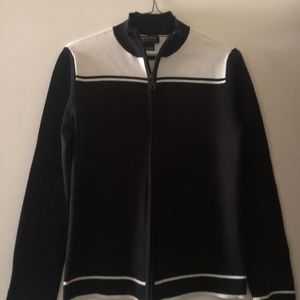 New York and Co. Women’s sweater black with white trim full zip front size Large